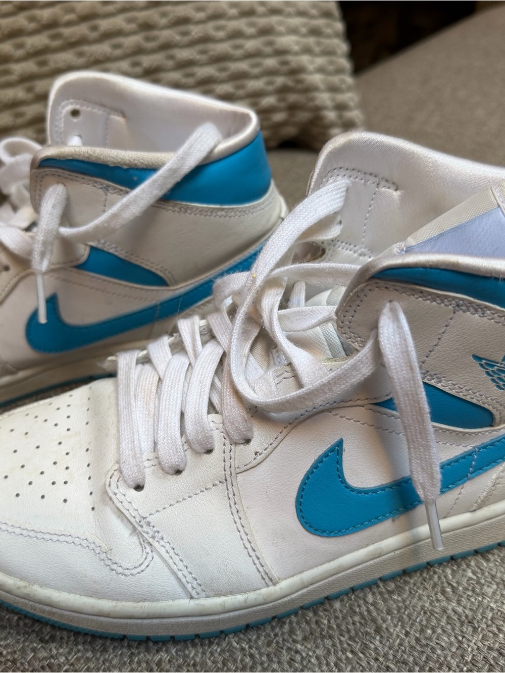 Nike White and Turquoise High-Top Sneakers